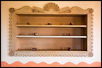 Shelf on dining room with American Indian designs, Painted Desert Inn. Petrified Forest National Park, Arizona, USA.