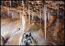 Frozen stalactites in Mossy Cave. Bryce Canyon National Park, Utah, USA. (color)
