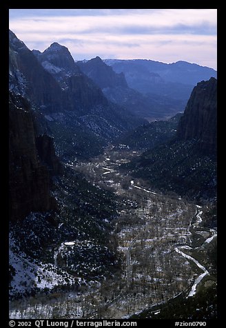 Zion Canyon from  summit of Angel's landing, mid-day. Zion National Park, Utah, USA.