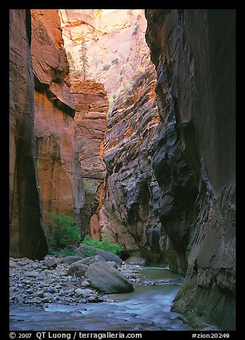 Virgin River and rock walls, the Narrows. Zion National Park (color)