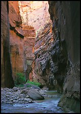 Virgin River and rock walls,  Narrows. Zion National Park, Utah, USA. (color)