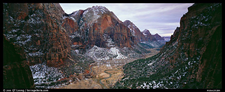Zion Canyon delimited by tall limestone walls. Zion National Park (color)