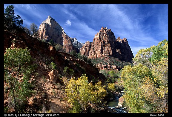 Court of the Patriarchs and Virgin River, afternoon. Zion National Park (color)