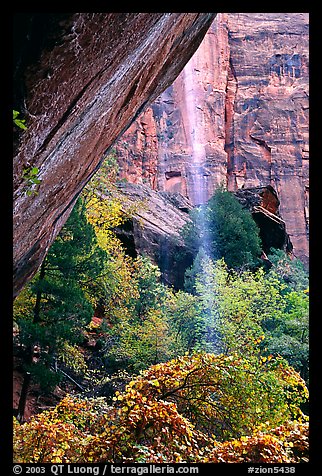 Cliff and waterfall, near  first Emerald Pool. Zion National Park (color)