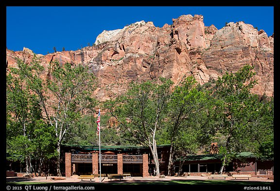 Zion lodge and cliffs. Zion National Park (color)