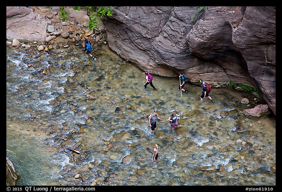 Virgin River Narrows hikers from above. Zion National Park (color)
