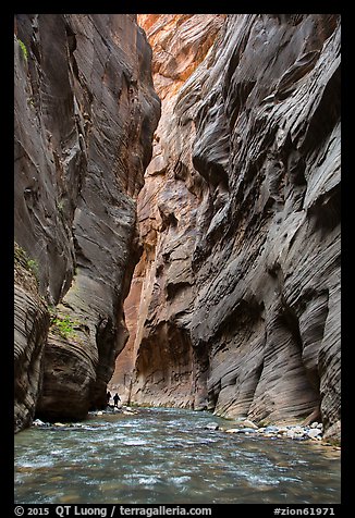 Hikers silhouettes, Virgin River Narrows. Zion National Park (color)