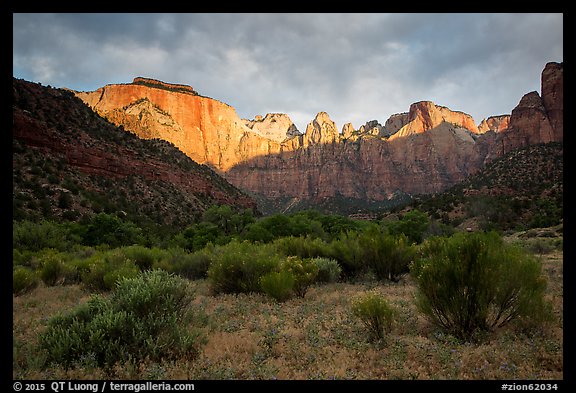 Towers of the Virgin, stormy sunrise. Zion National Park (color)