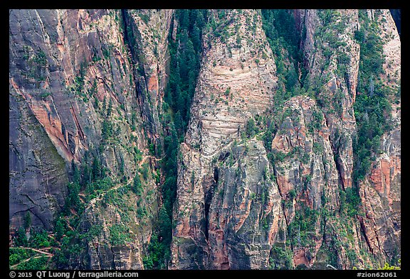 Distant view of Hidden Canyon trail. Zion National Park (color)