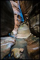 Stream in slot canyon, Orderville Canyon. Zion National Park ( color)