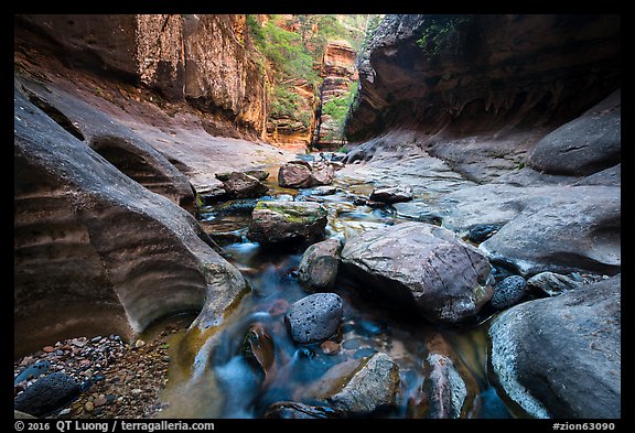 Cascades and boulders, Left Fork. Zion National Park (color)