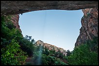 View from beneath alcove with water trickle, dusk. Zion National Park ( color)