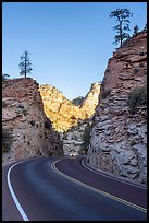 Car approaching on Carmel-Zion Road. Zion National Park, Utah, USA.