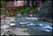 Alcove and Virgin River in the Narrows. Zion National Park, Utah, USA. (color)