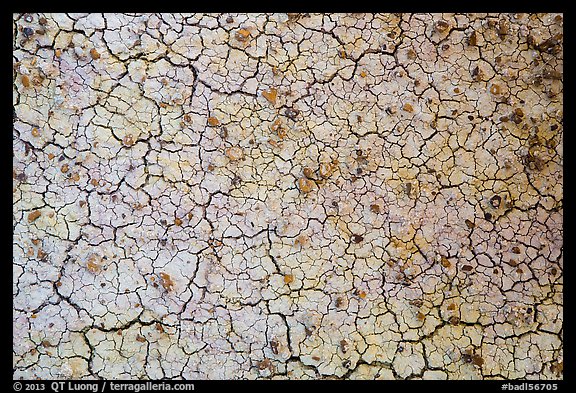 Cracks in yellow fossil soil. Badlands National Park, South Dakota, USA.