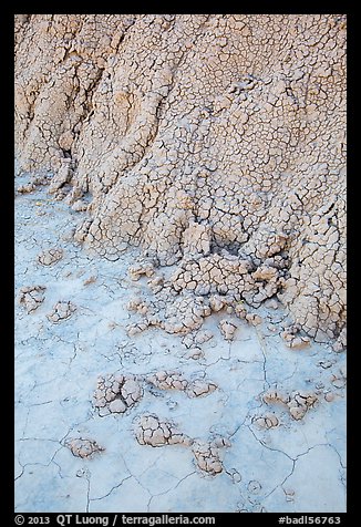 Close-up of base of butte with falling mudstone. Badlands National Park, South Dakota, USA.