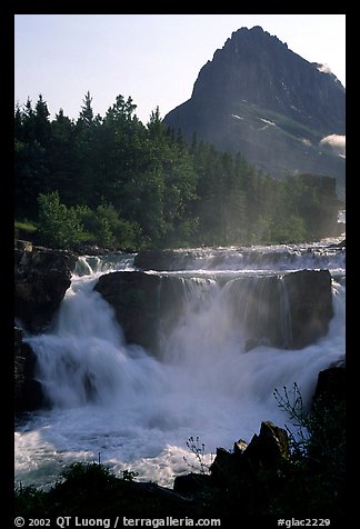 Waterfall in Many Glaciers area. Glacier National Park, Montana, USA.