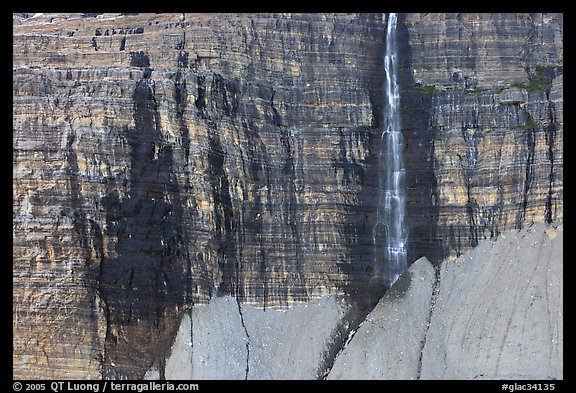 Rock wall and Salamander Falls. Glacier National Park, Montana, USA.