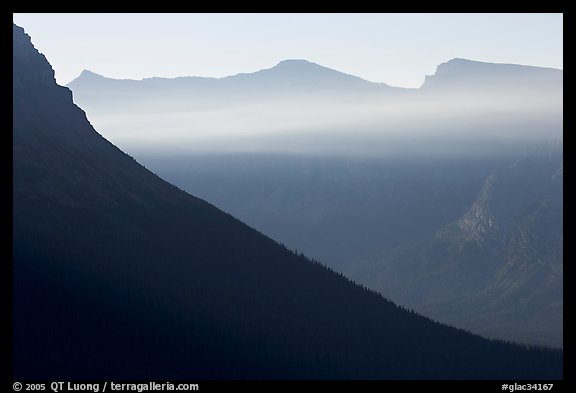 Ridge and light seen from Logan Pass. Glacier National Park, Montana, USA.