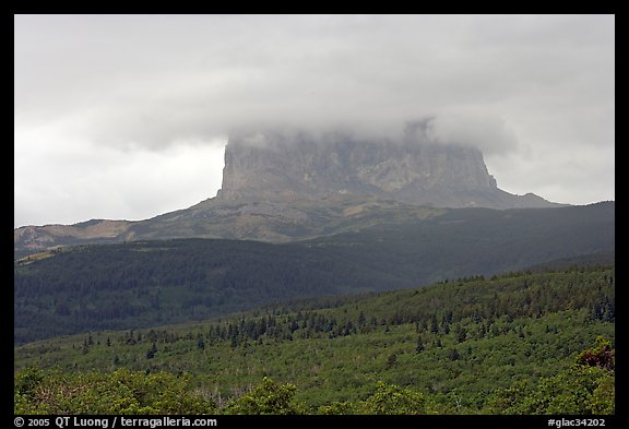 Chief Mountain, with top in the clouds. Glacier National Park, Montana, USA.