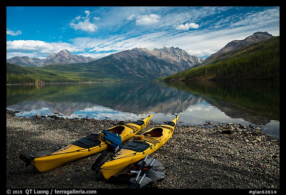 Kayaks on shore, Kintla Lake. Glacier National Park (color)