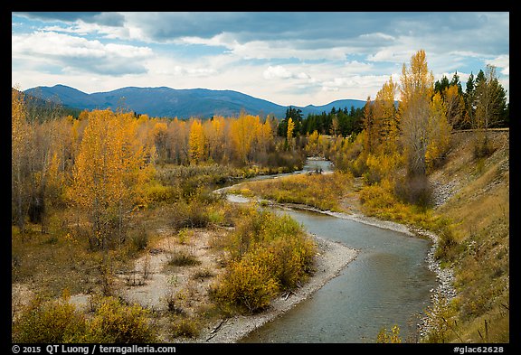 North Fork of Flathead River in autumn. Glacier National Park, Montana, USA.