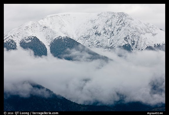 Snowy Sangre de Cristo Mountains above clouds. Great Sand Dunes National Park and Preserve (color)