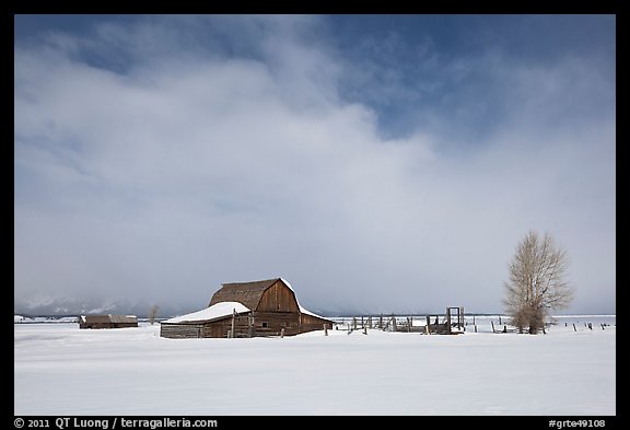 Moulton Barn in winter. Grand Teton National Park, Wyoming, USA.