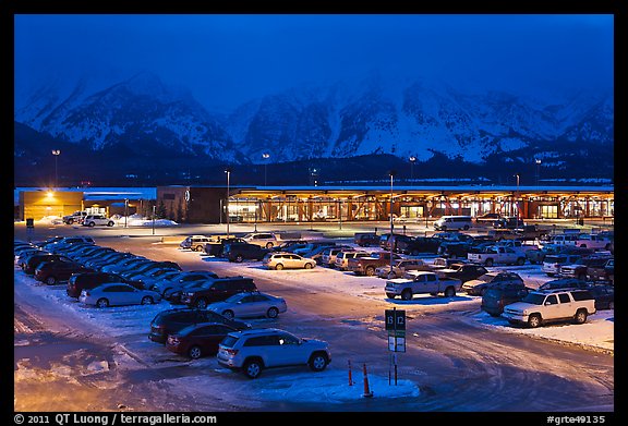 Jackson Hole airport at night. Grand Teton National Park, Wyoming, USA.