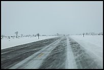 Road with snowdrift in winter. Grand Teton National Park, Wyoming, USA. (color)