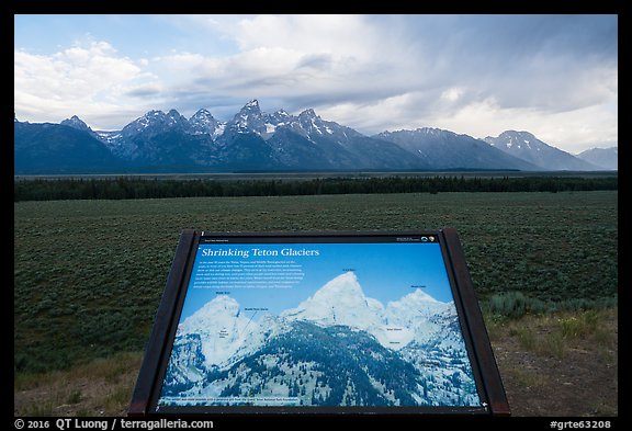 Shrinking Teton Glaciers interpretive sign. Grand Teton National Park, Wyoming, USA.
