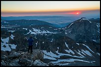 Mountaineer watches sunset from Lower Saddle. Grand Teton National Park ( color)