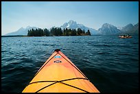 Kayak pointing at island in Colter Bay. Grand Teton National Park ( color)