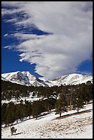 Mummy range and cloud in winter. Rocky Mountain National Park, Colorado, USA.