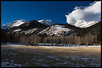 Aspens and mountains, West Horseshoe Park, winter. Rocky Mountain National Park, Colorado, USA.