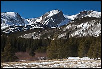 Hallet Peak and Flattop Mountain in late winter. Rocky Mountain National Park, Colorado, USA.