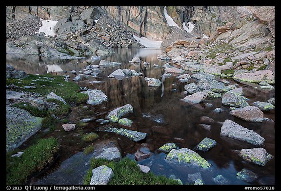 Alpine lake and boulders. Rocky Mountain National Park, Colorado, USA.