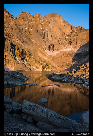 Longs Peak and Chasm Lake at sunrise. Rocky Mountain National Park, Colorado, USA.