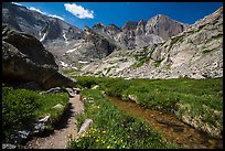 Chasm Lake trail. Rocky Mountain National Park, Colorado, USA. (color)