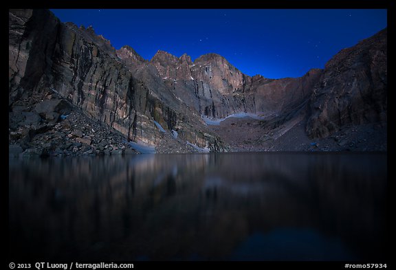 Chasm Lake at night. Rocky Mountain National Park, Colorado, USA.