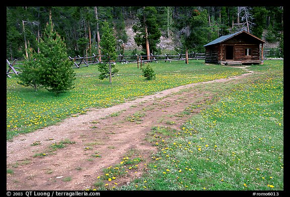 Path and historic cabin at Never Summer Ranch. Rocky Mountain National Park (color)