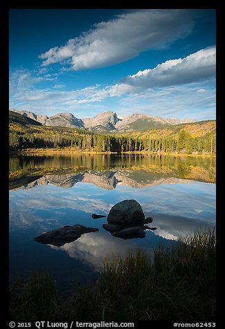 Continental Divide mountains reflected in Sprague Lake. Rocky Mountain National Park (color)