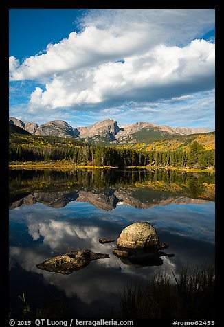 Clouds, boulders, Continental Divide, and Sprague Lake. Rocky Mountain National Park (color)
