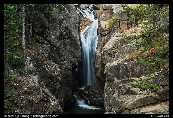 Chasm Falls flowing in narrow gorge. Rocky Mountain National Park (color)