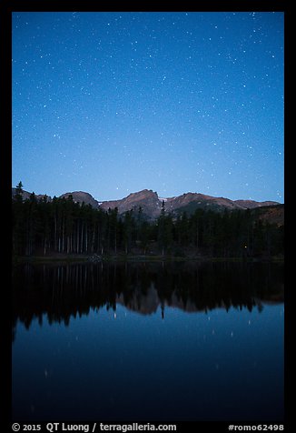 Starry sky above Sprague Lake. Rocky Mountain National Park, Colorado, USA.
