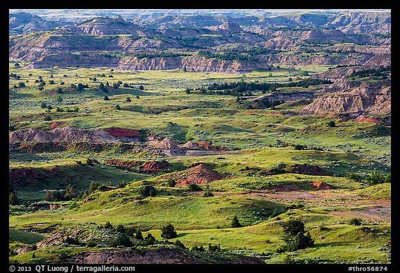 Grasslands and badlands, Painted Canyon. Theodore Roosevelt National Park, North Dakota, USA.