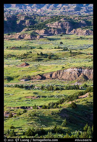Rolling prairie and badlands, Painted Canyon. Theodore Roosevelt National Park, North Dakota, USA.