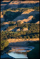Badlands and Little Missouri river. Theodore Roosevelt National Park, North Dakota, USA. (color)