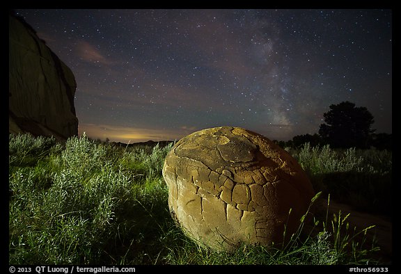 Cannonball, grasses and Milky Way. Theodore Roosevelt National Park (color)