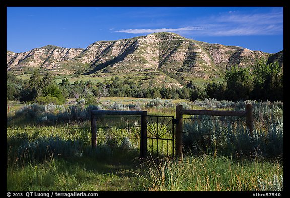 Fence around ranch house site, Elkhorn Ranch Unit. Theodore Roosevelt National Park (color)